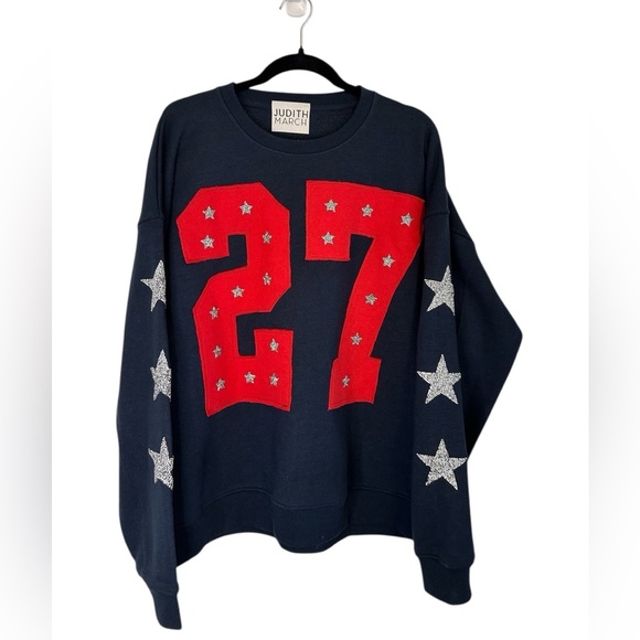 Judith March Sweaters - Judith March Custom Number Sweatshirt with Red 27 and Silver Stars Size XL